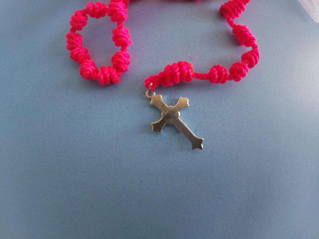 Bright Pink Knotted Rosary, large