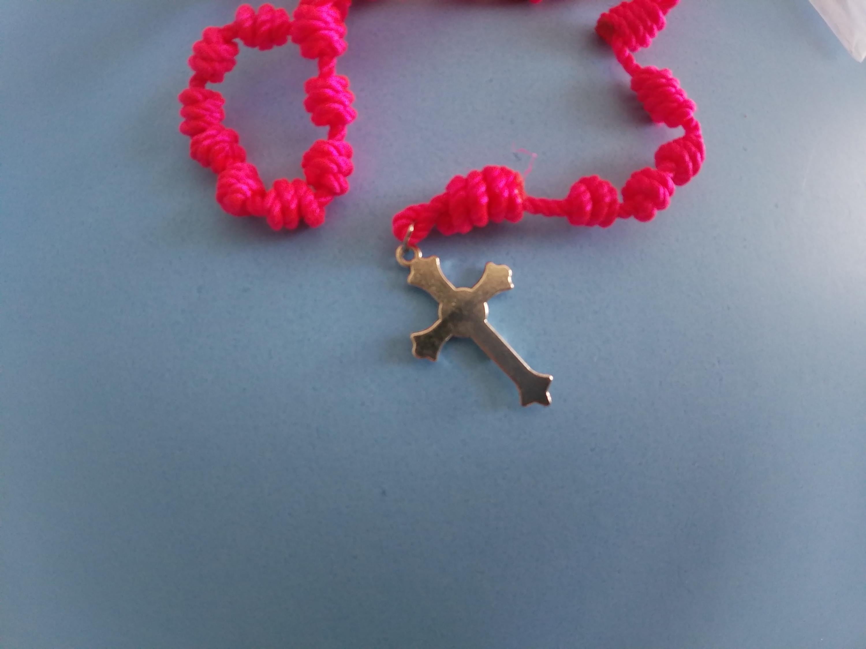 Bright Pink Knotted Rosary, large