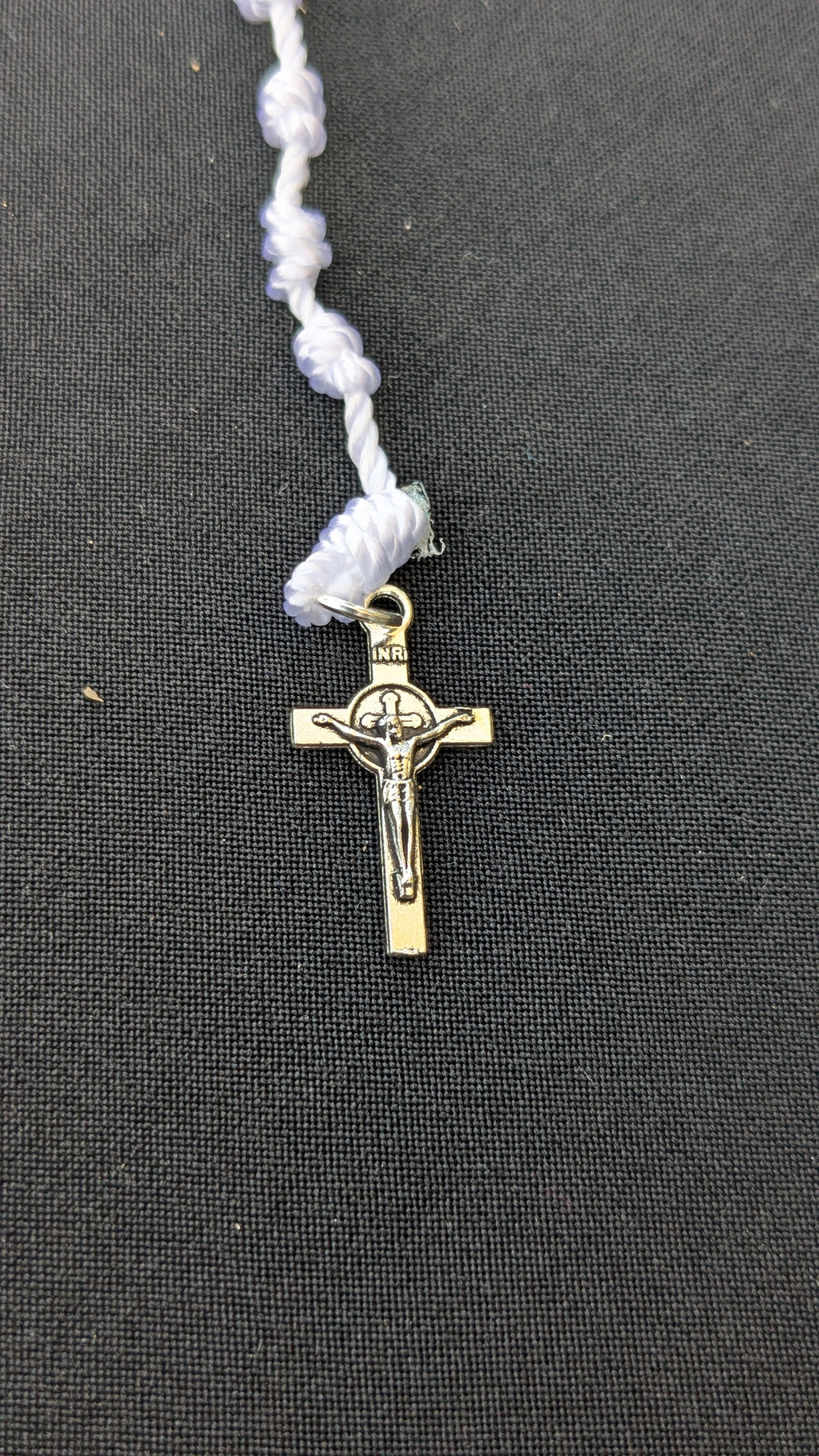 White Knotted Rosary with Nickel Crucifix - Small