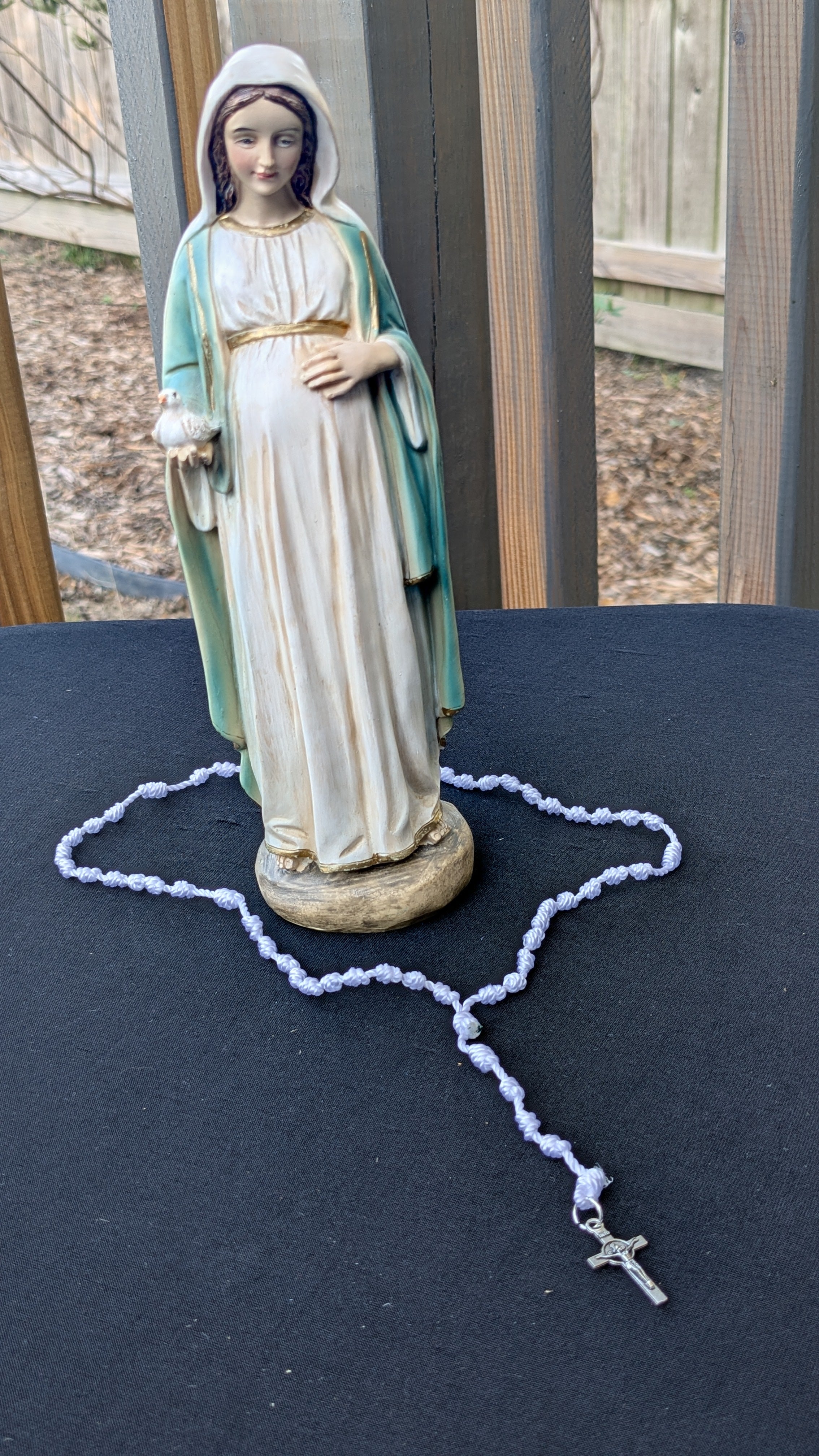 White Knotted Rosary with Nickel Crucifix - Small