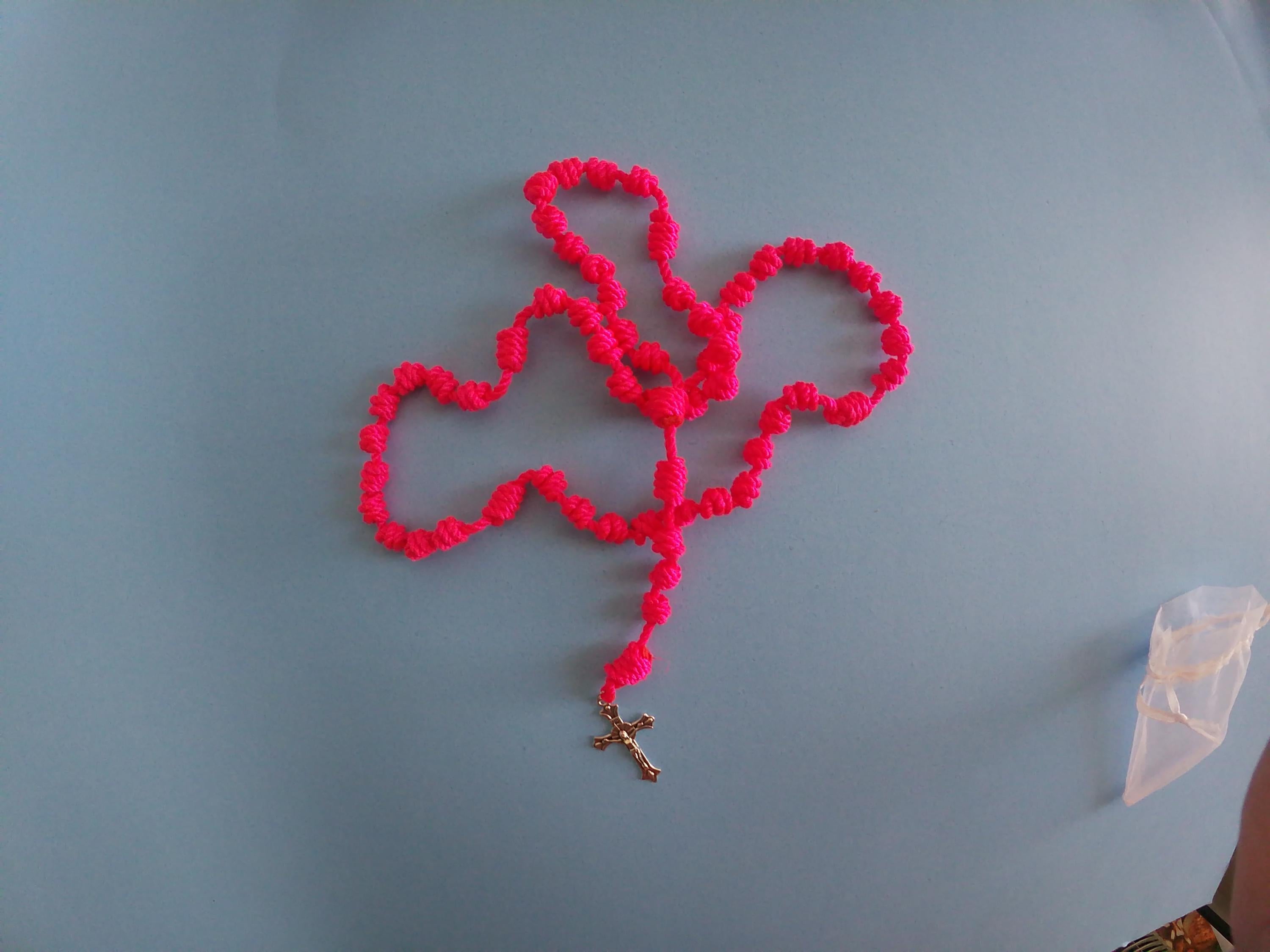 Bright Pink Knotted Rosary, large