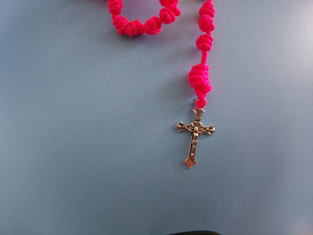 Bright Pink Knotted Rosary, large