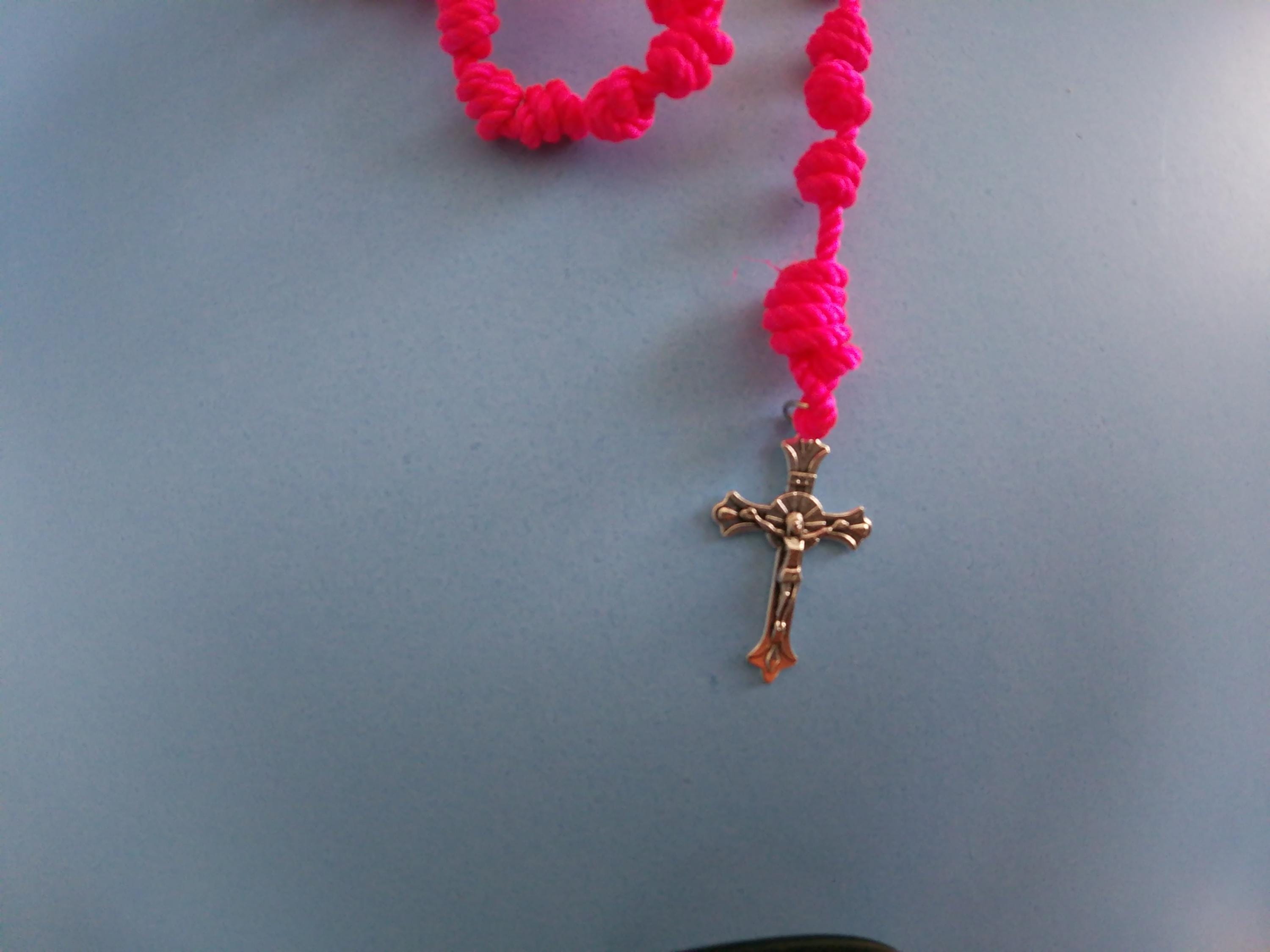 Bright Pink Knotted Rosary, large