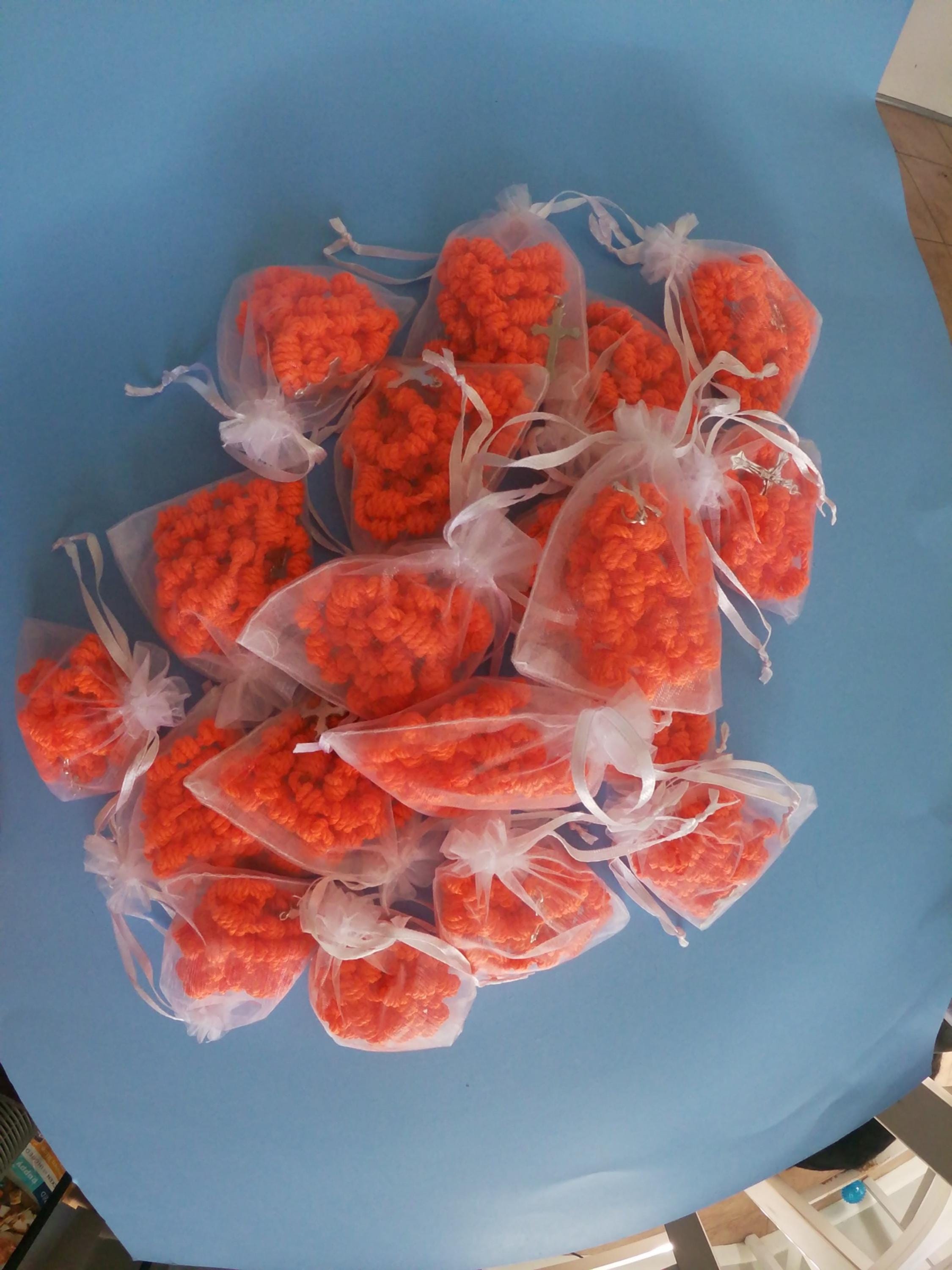 Bright Orange Knotted Rosary with Nickel Crucifix