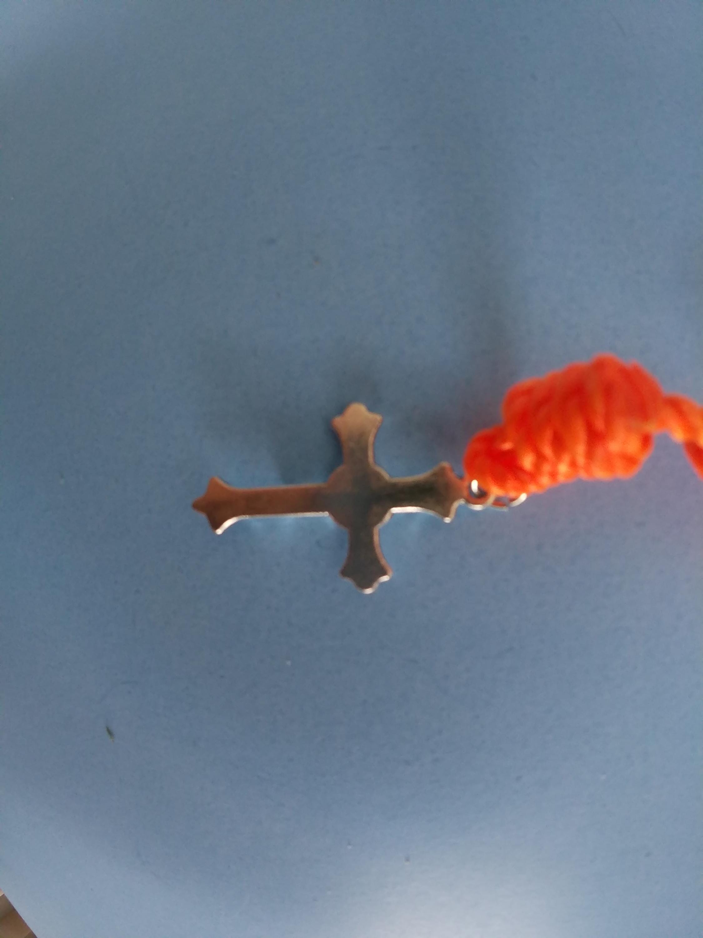 Bright Orange Knotted Rosary with Nickel Crucifix