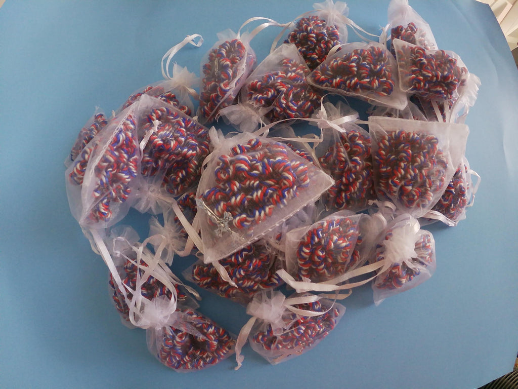 Red, White an Blue Knotted Rosary with Nickel Crucifix