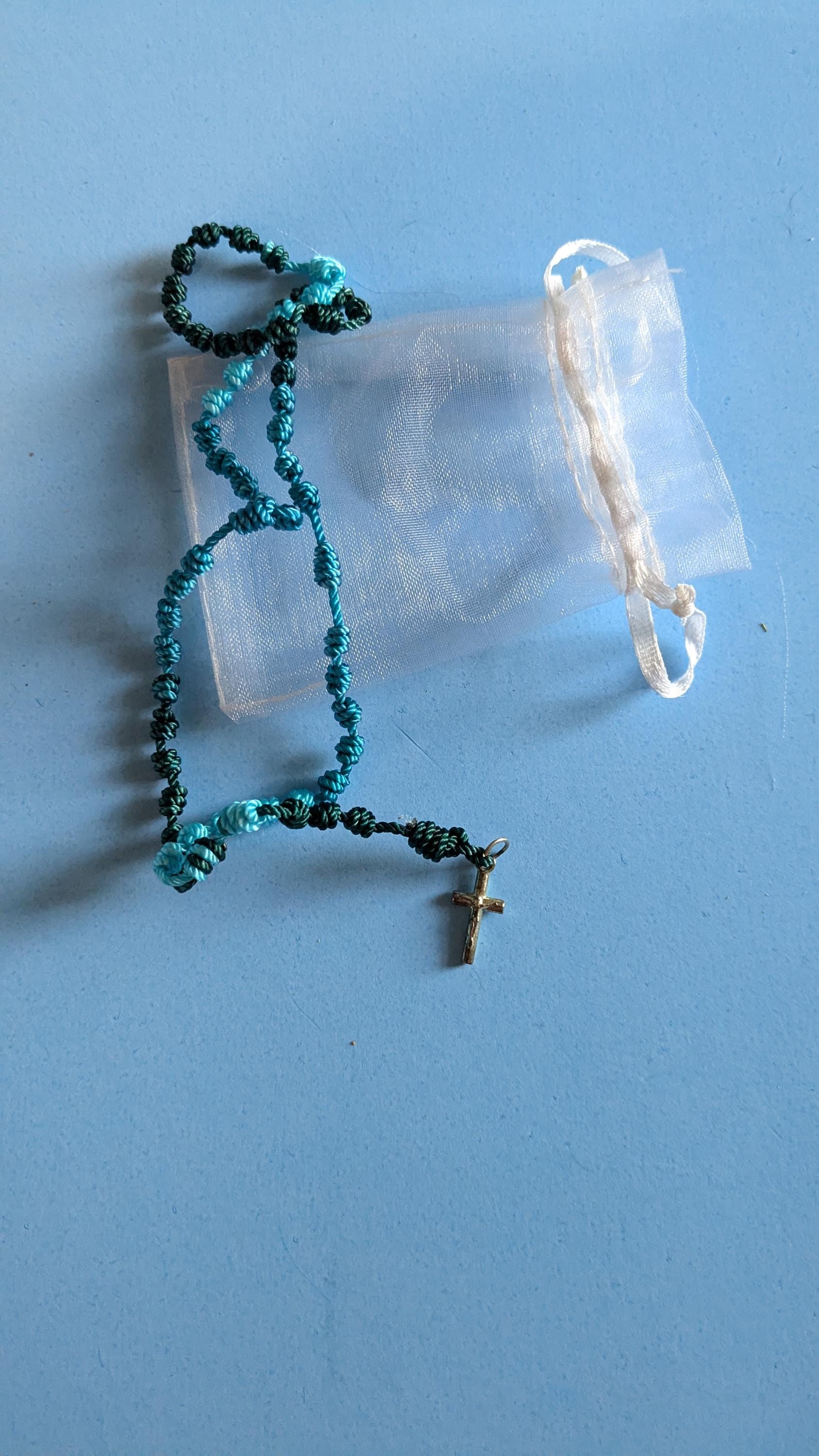 Virigated Blue, Knotted Rosary, small