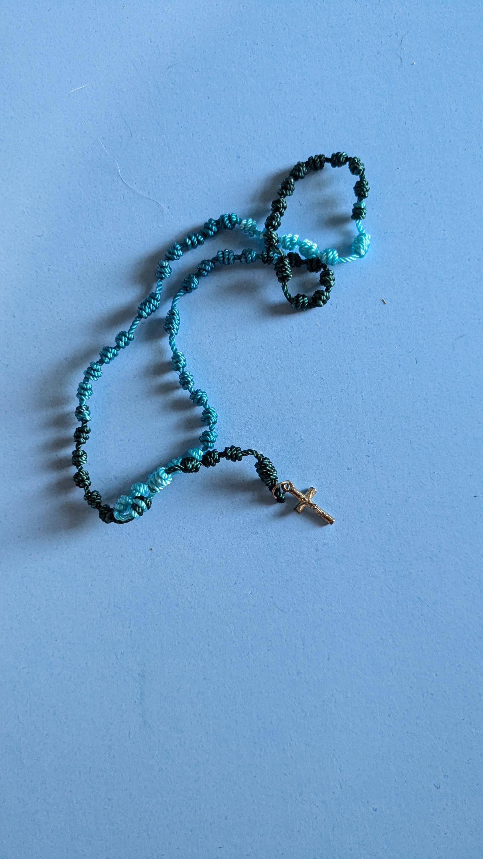 Virigated Blue, Knotted Rosary, small