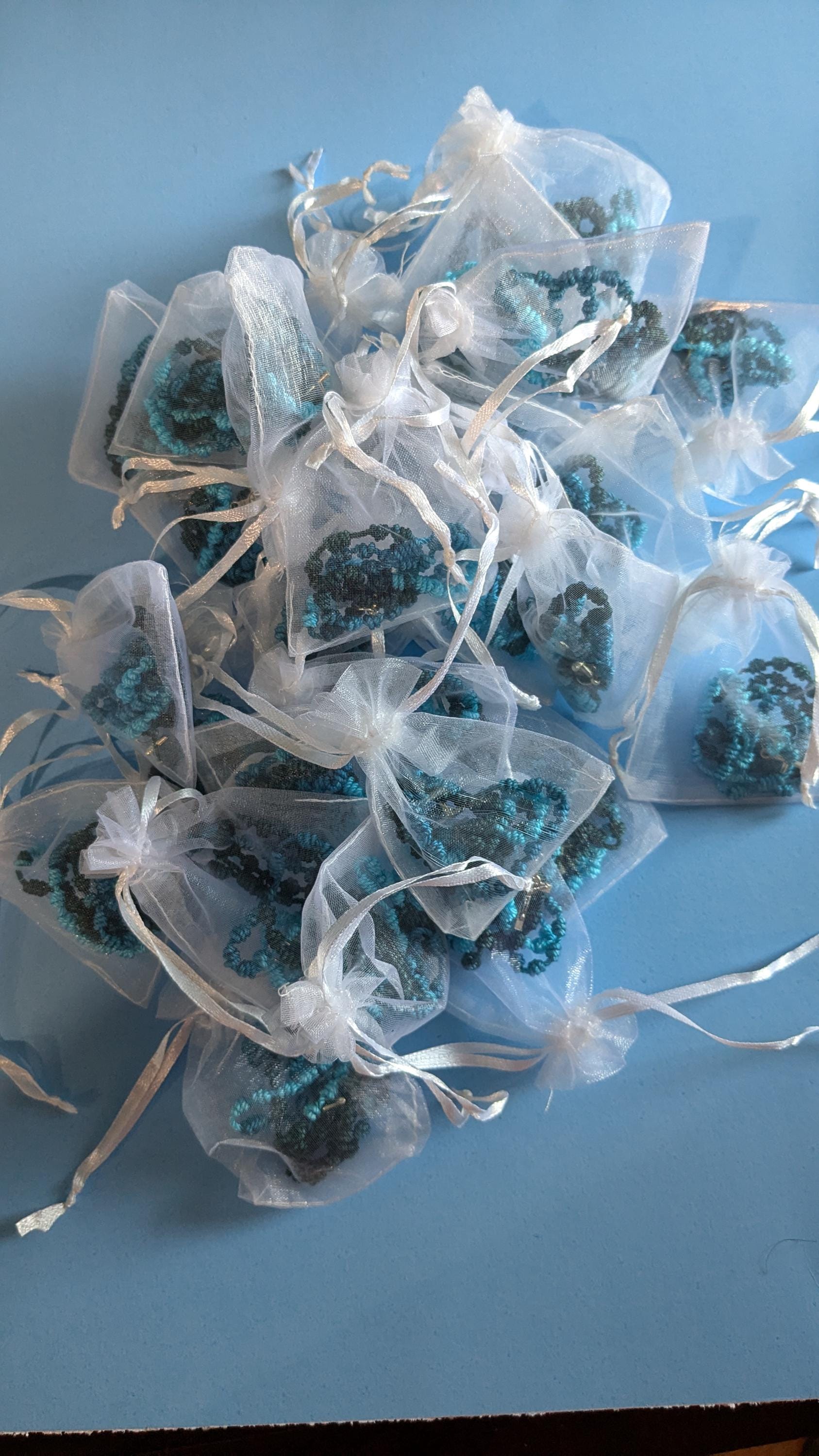 Virigated Blue, Knotted Rosary, small