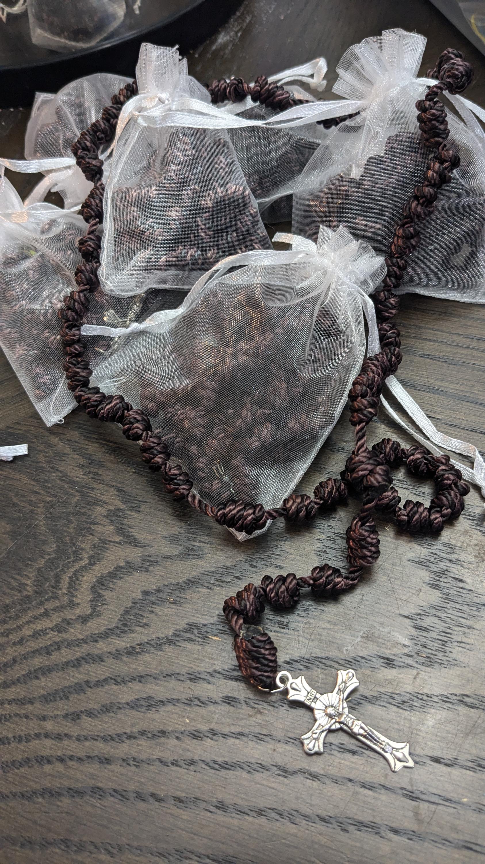 Brown Knotted Rosary with Nickel Crucifix