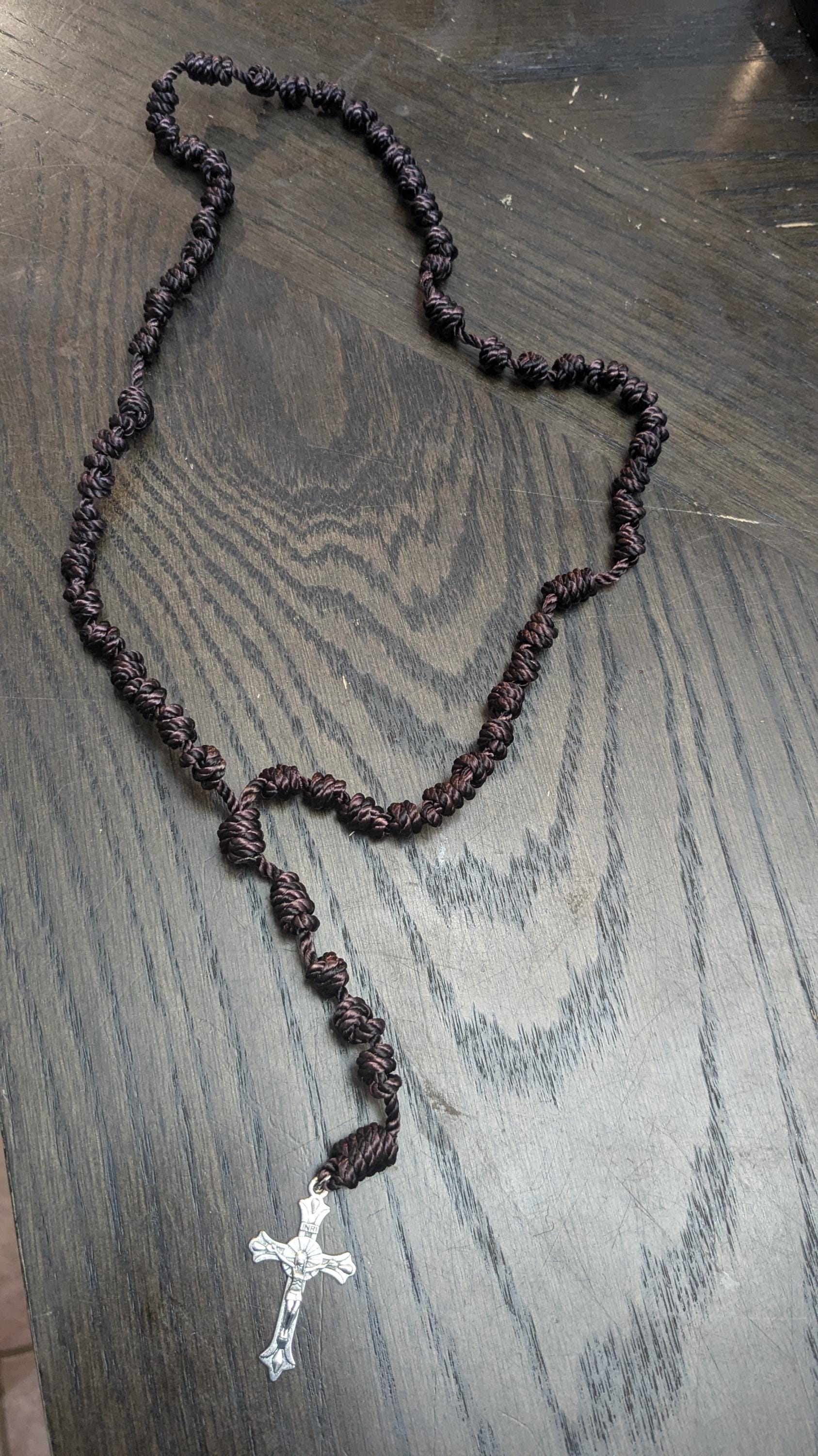 Brown Knotted Rosary with Nickel Crucifix