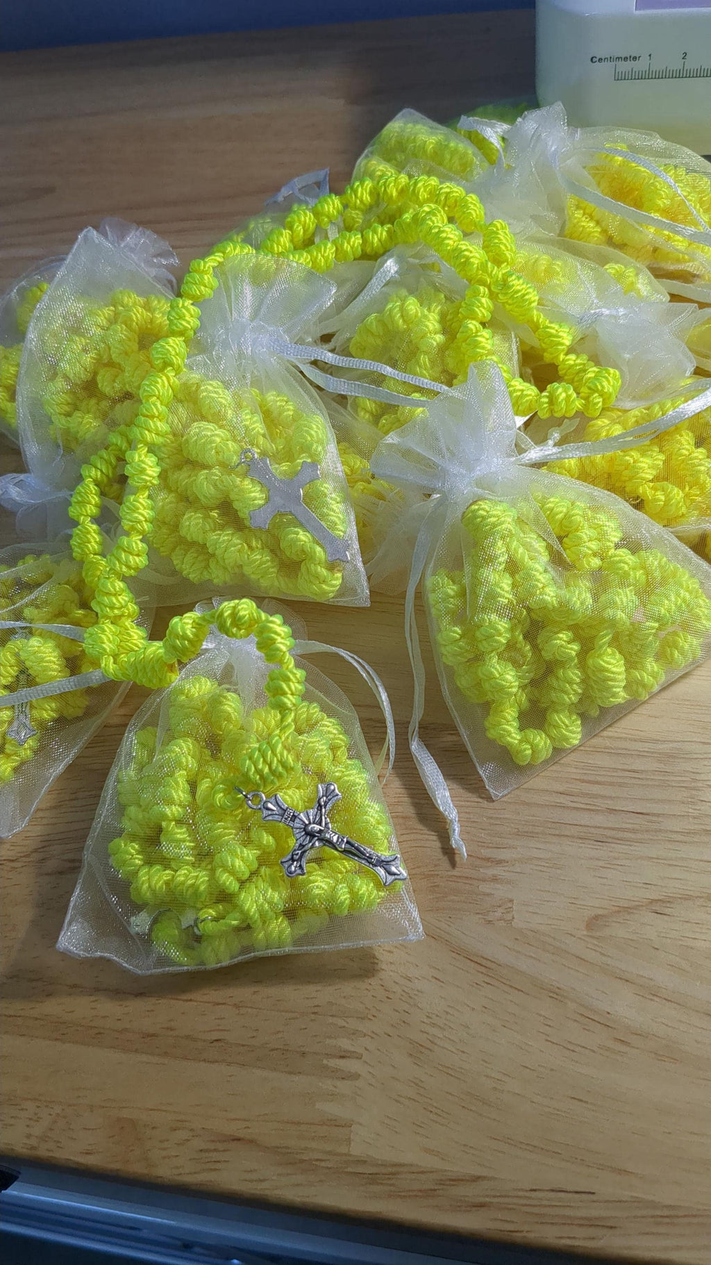 Bright Yellow Knotted Rosary with Nickel Crucifix