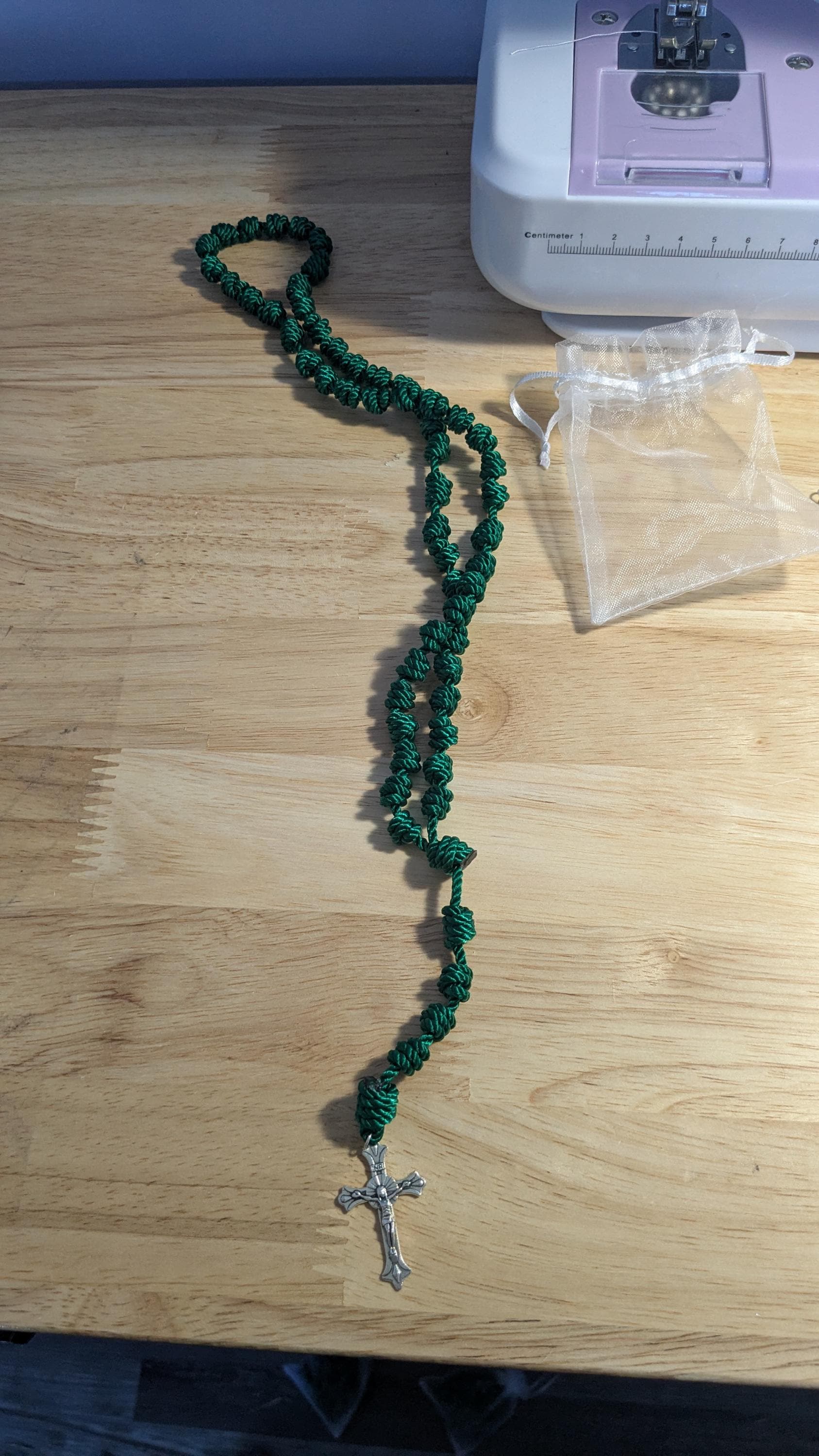 Hunter Green Knotted Rosary with Nickel Crucifix