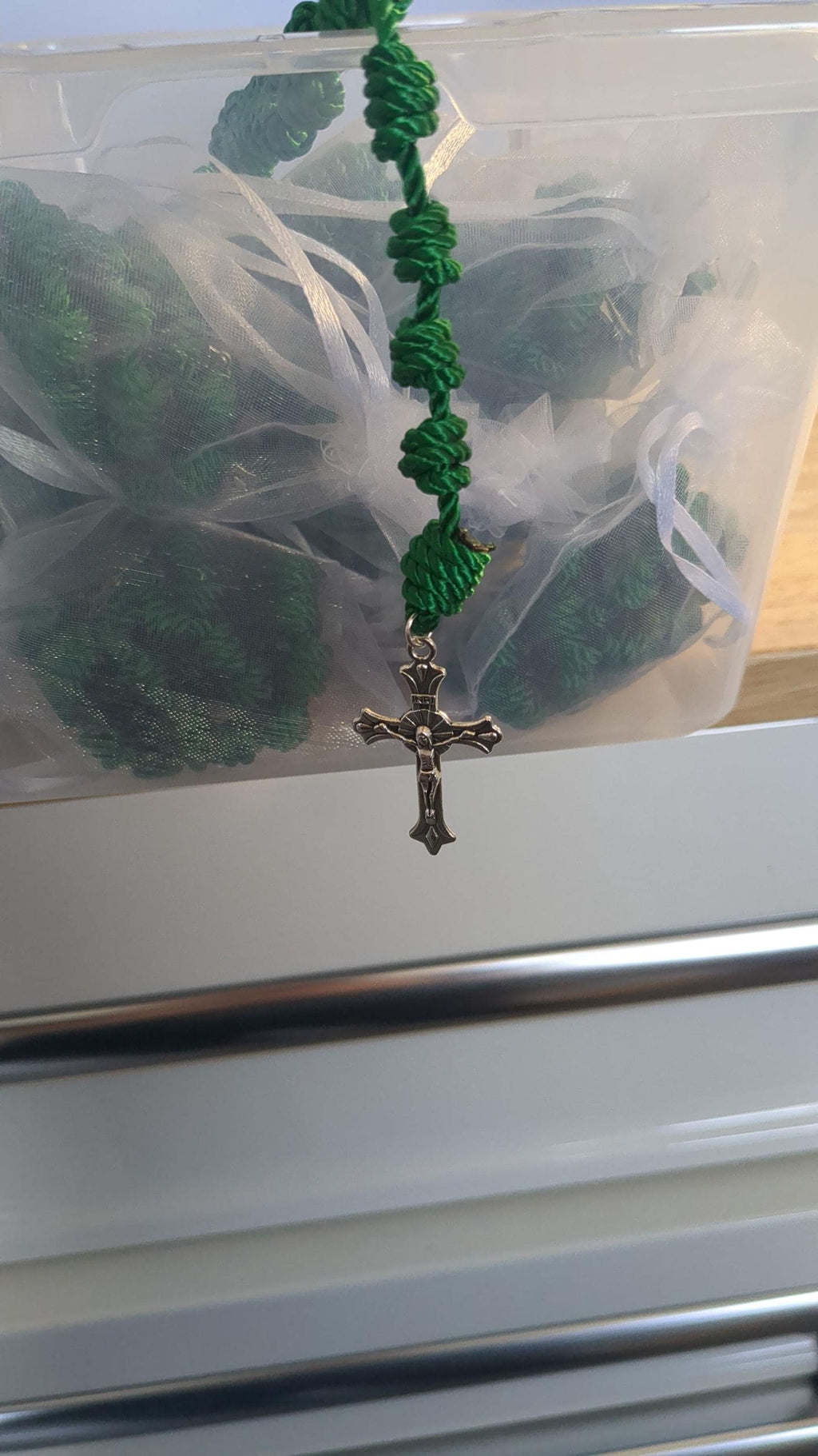 Hunter Green Knotted Rosary with Nickel Crucifix