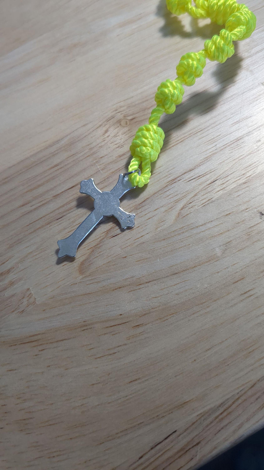 Bright Yellow Knotted Rosary with Nickel Crucifix