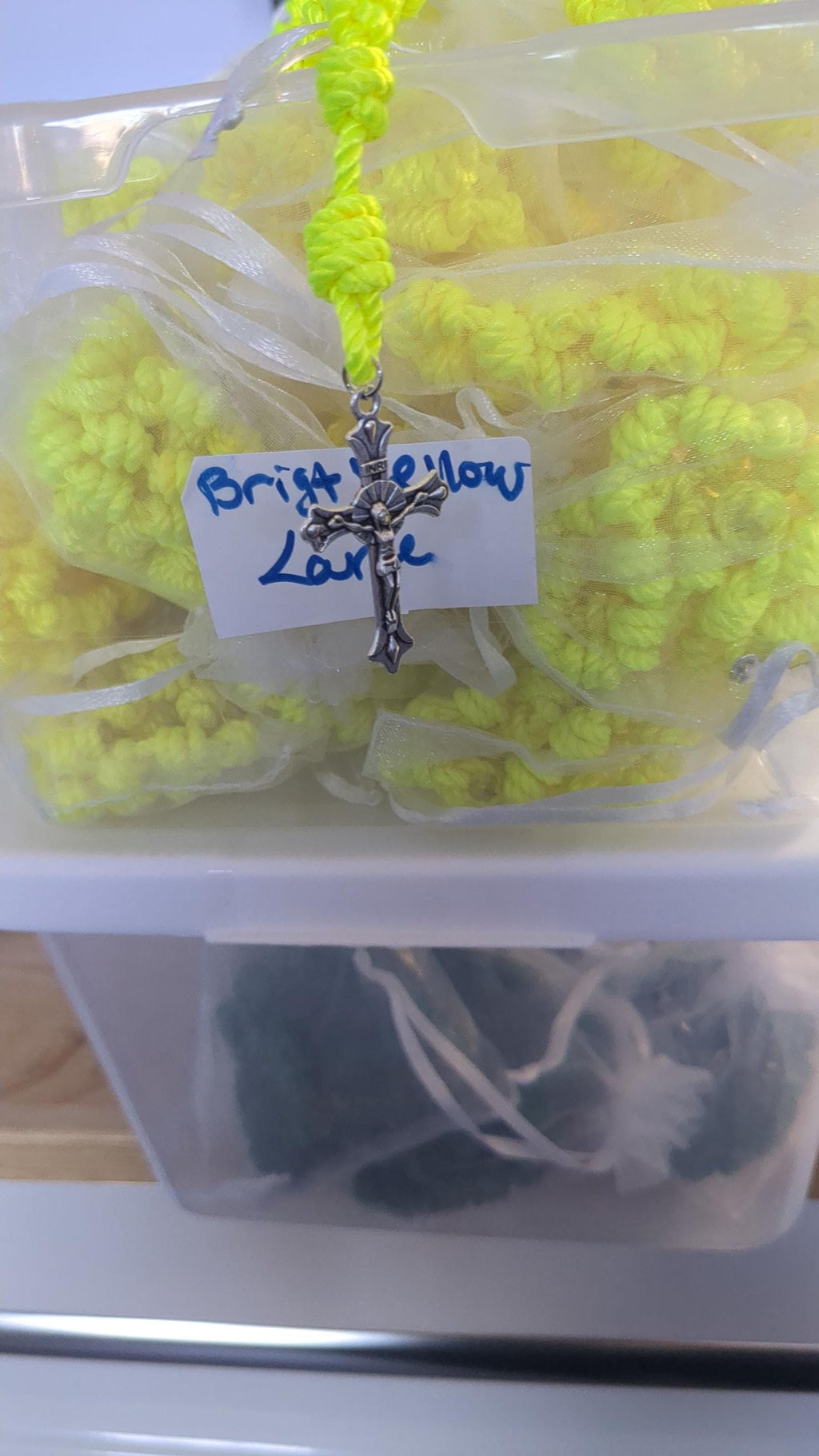 Bright Yellow Knotted Rosary with Nickel Crucifix