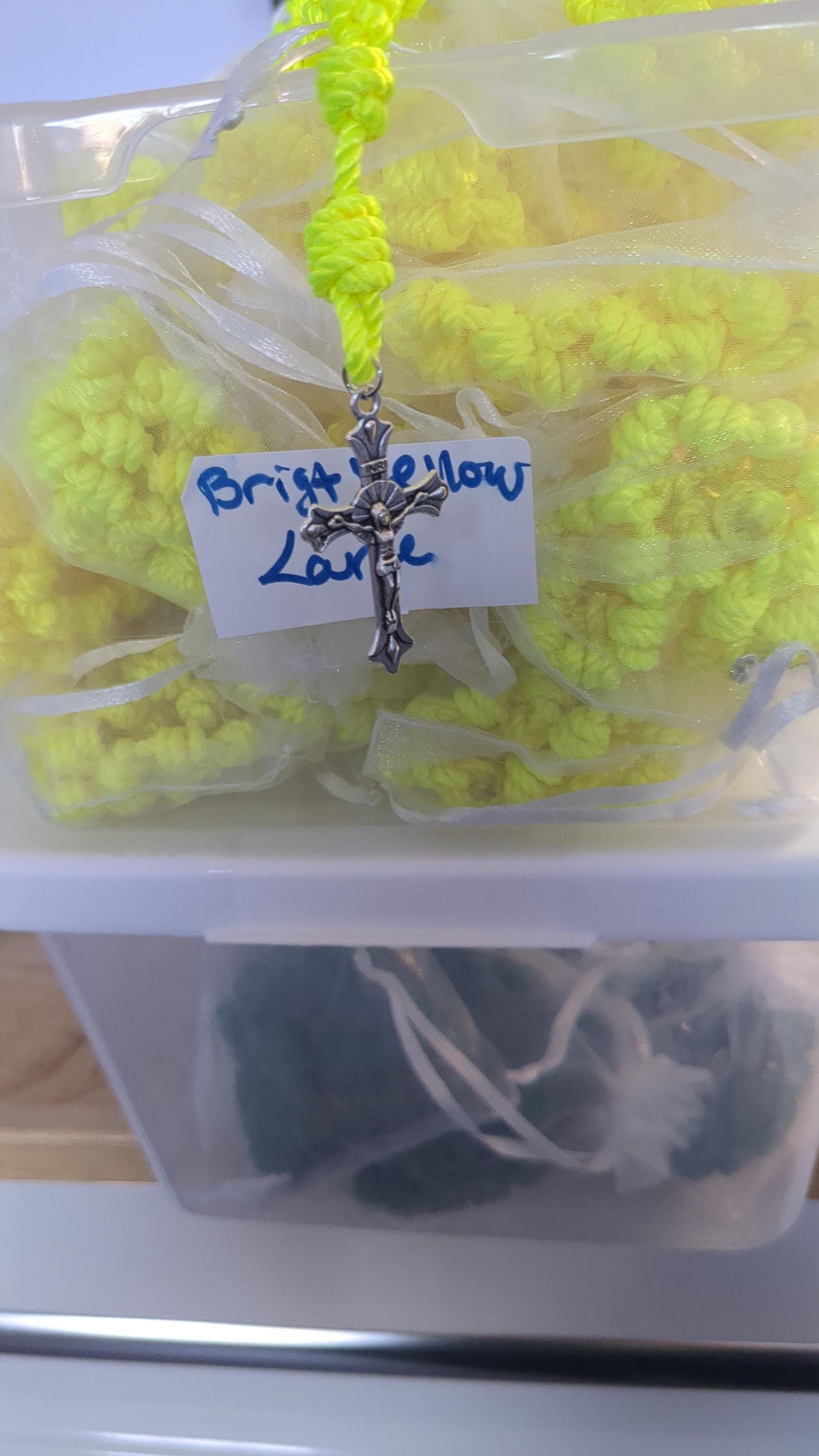 Bright Yellow Knotted Rosary with Nickel Crucifix