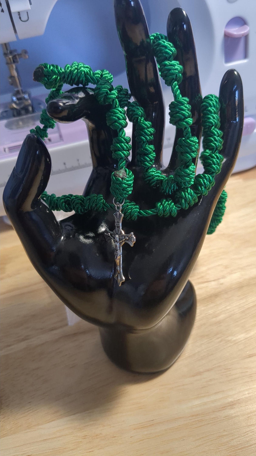 Hunter Green Knotted Rosary with Nickel Crucifix