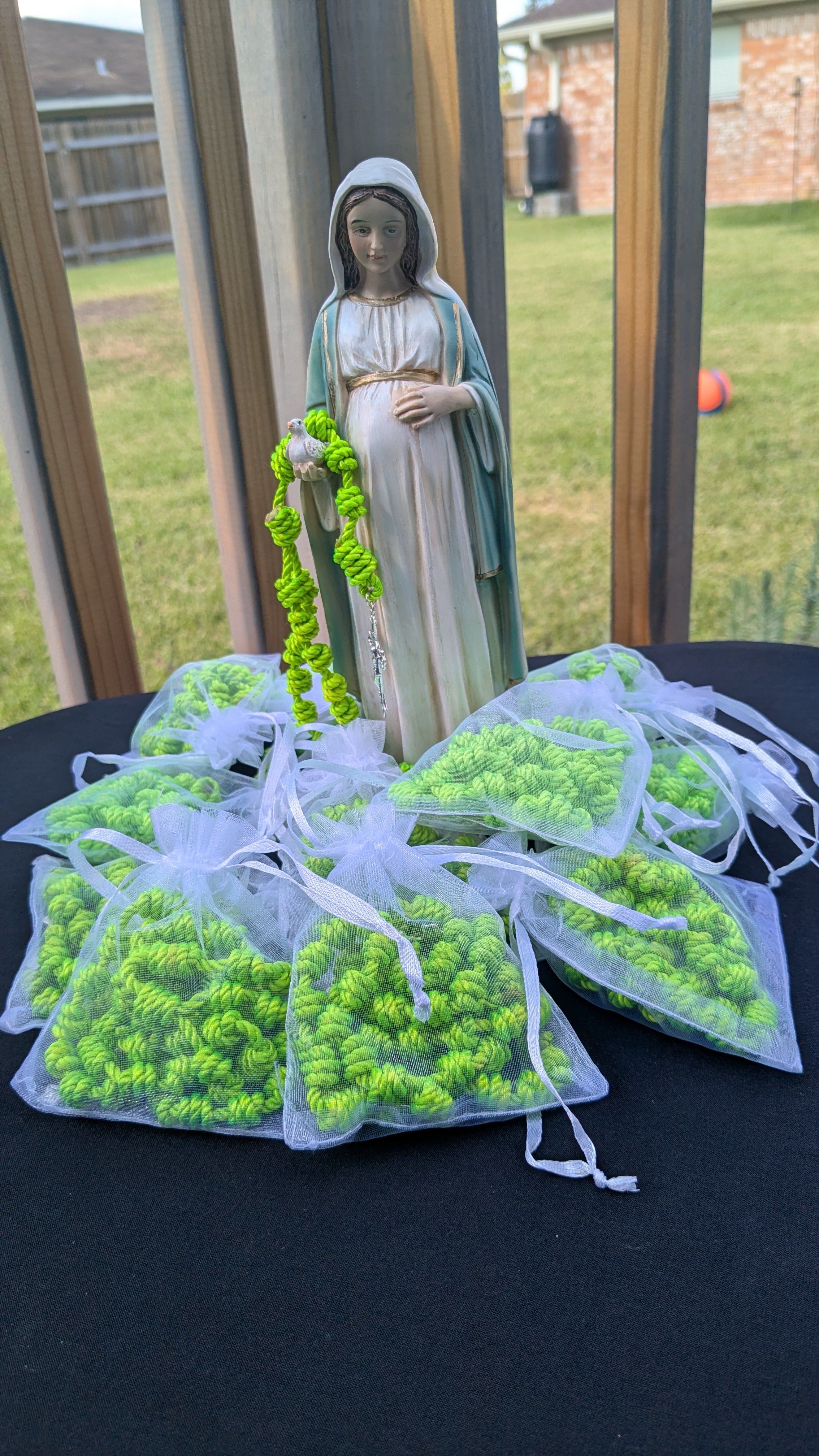 Bright Green Knotted Rosary with Nickel Crucifix