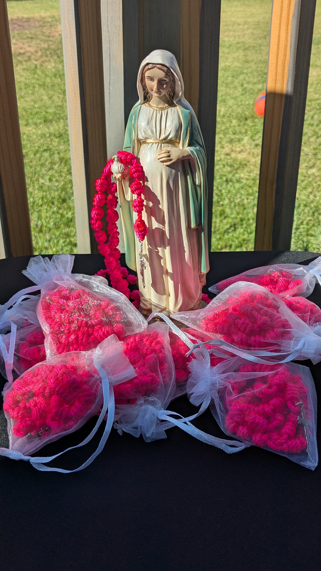 Bright Pink Knotted Rosary, large