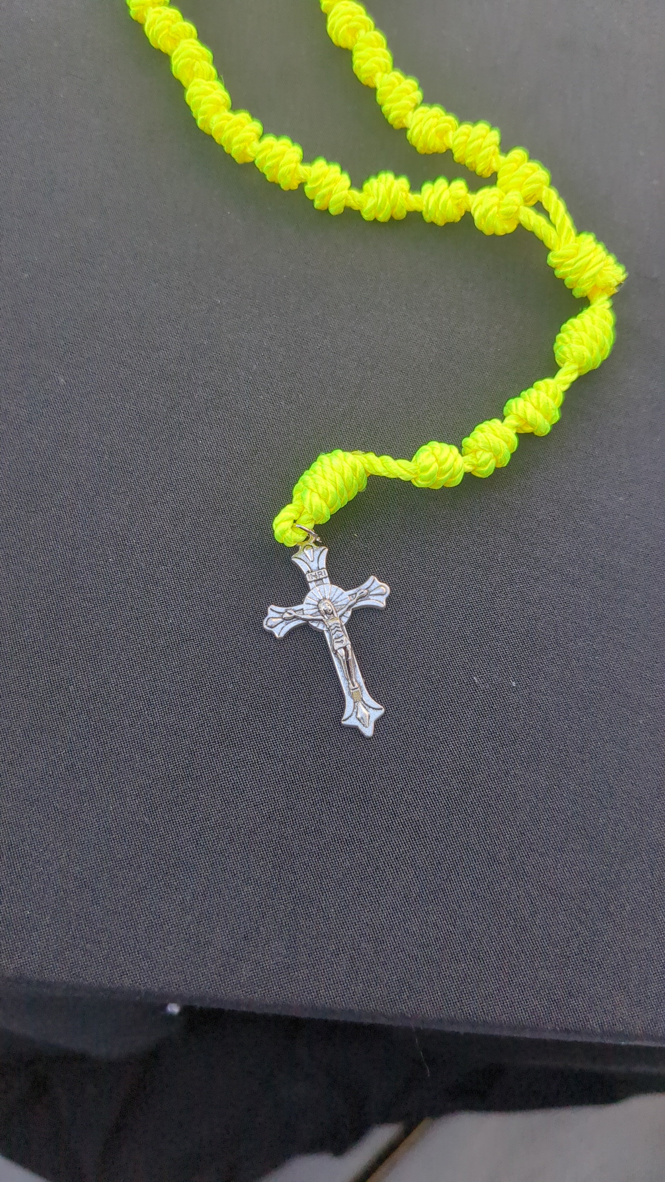 Bright Yellow Knotted Rosary with Nickel Crucifix
