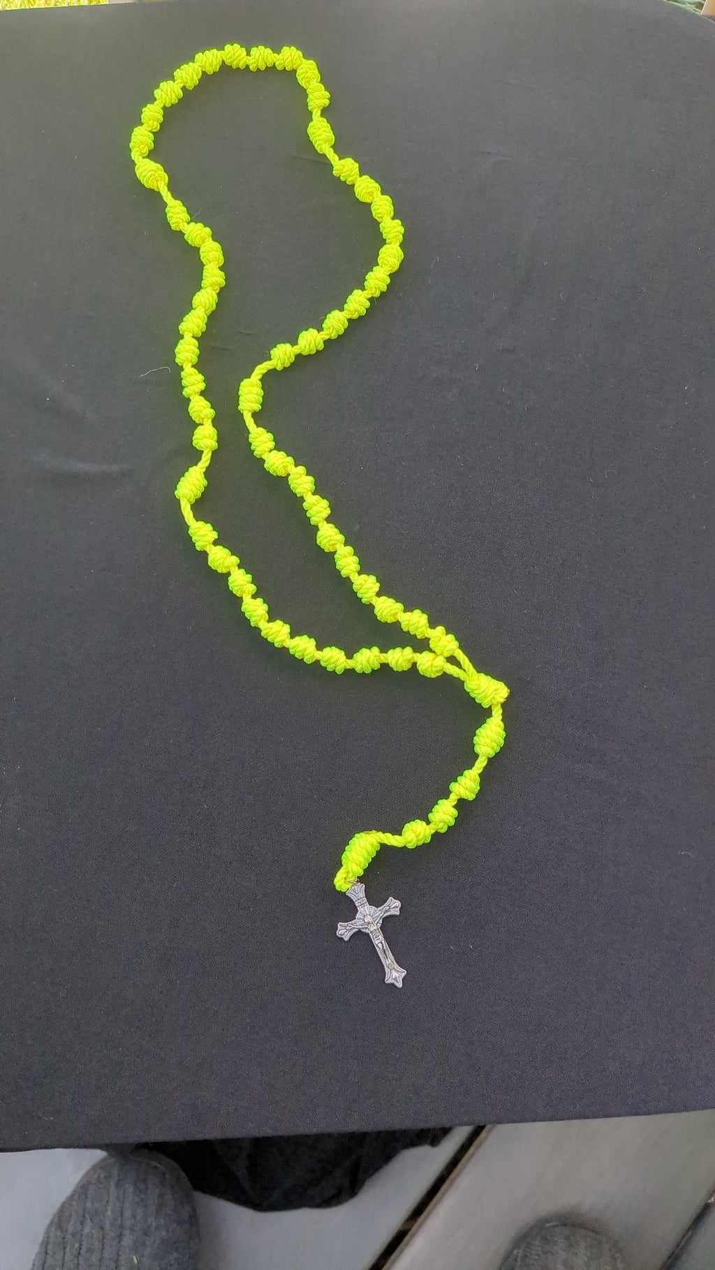 Bright Yellow Knotted Rosary with Nickel Crucifix