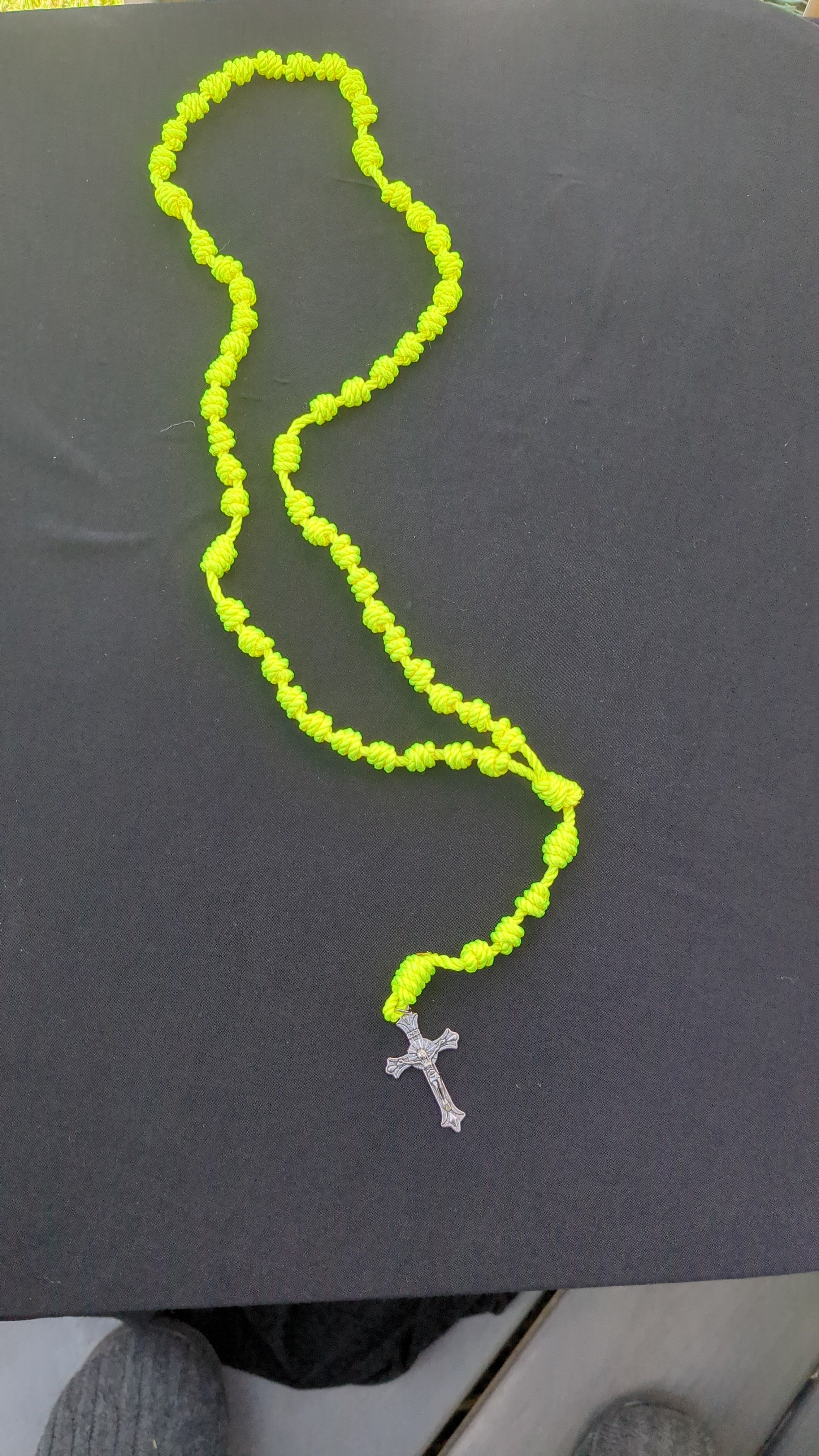 Bright Yellow Knotted Rosary with Nickel Crucifix