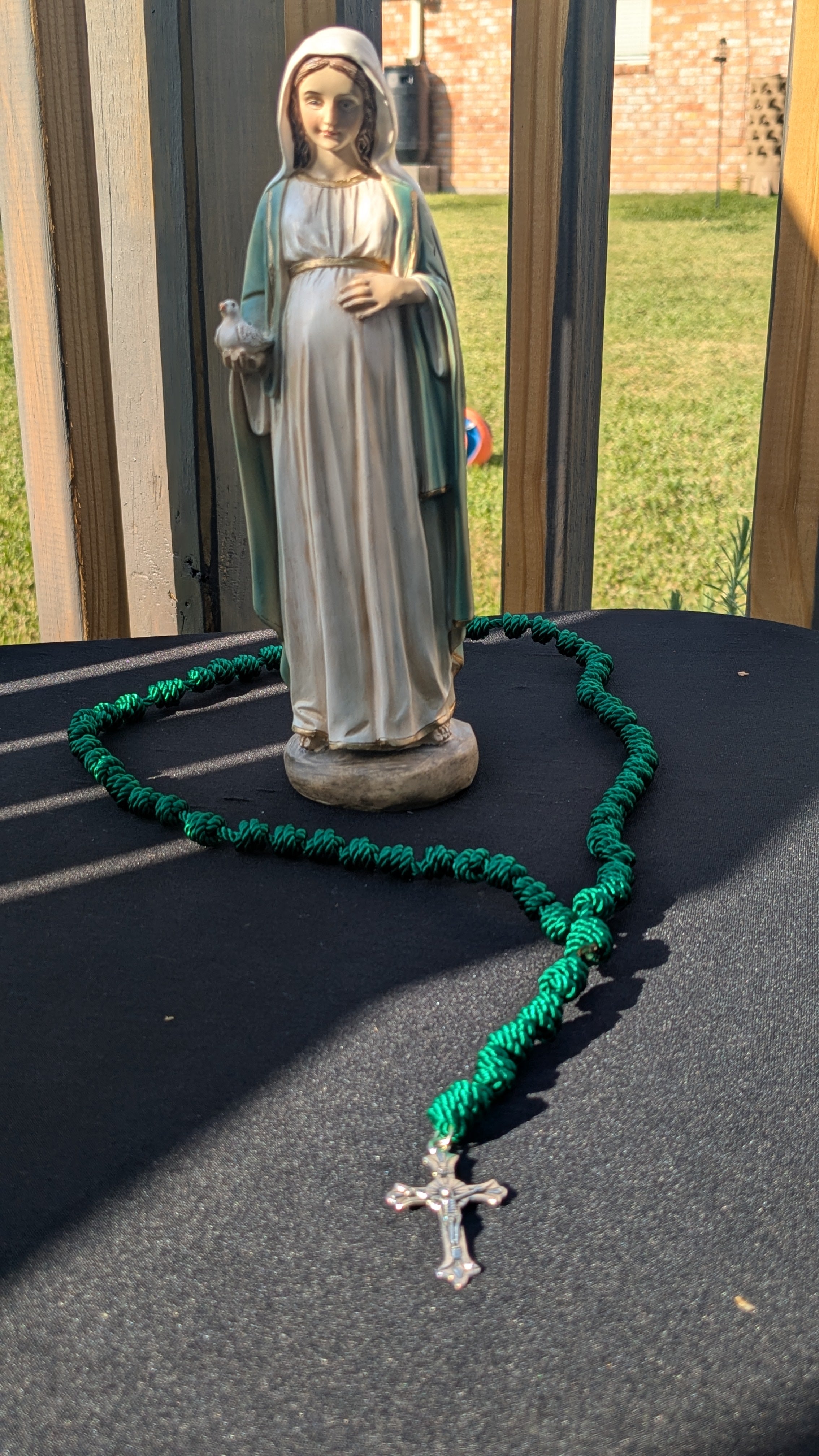Hunter Green Knotted Rosary with Nickel Crucifix