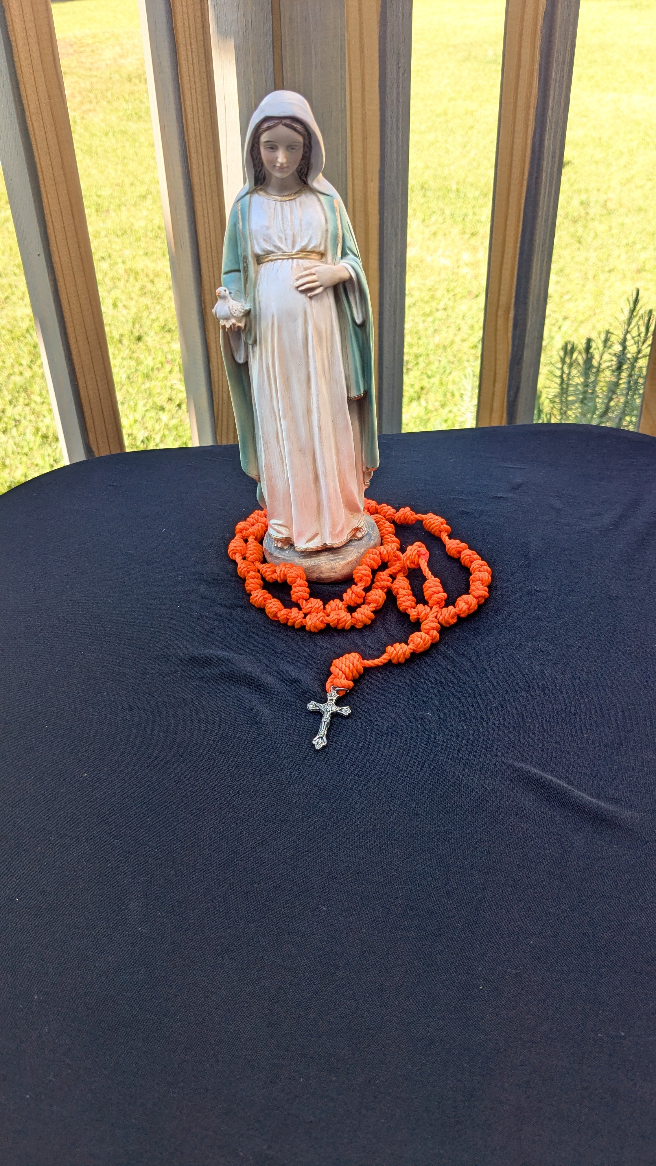 Bright Orange Knotted Rosary with Nickel Crucifix - Large