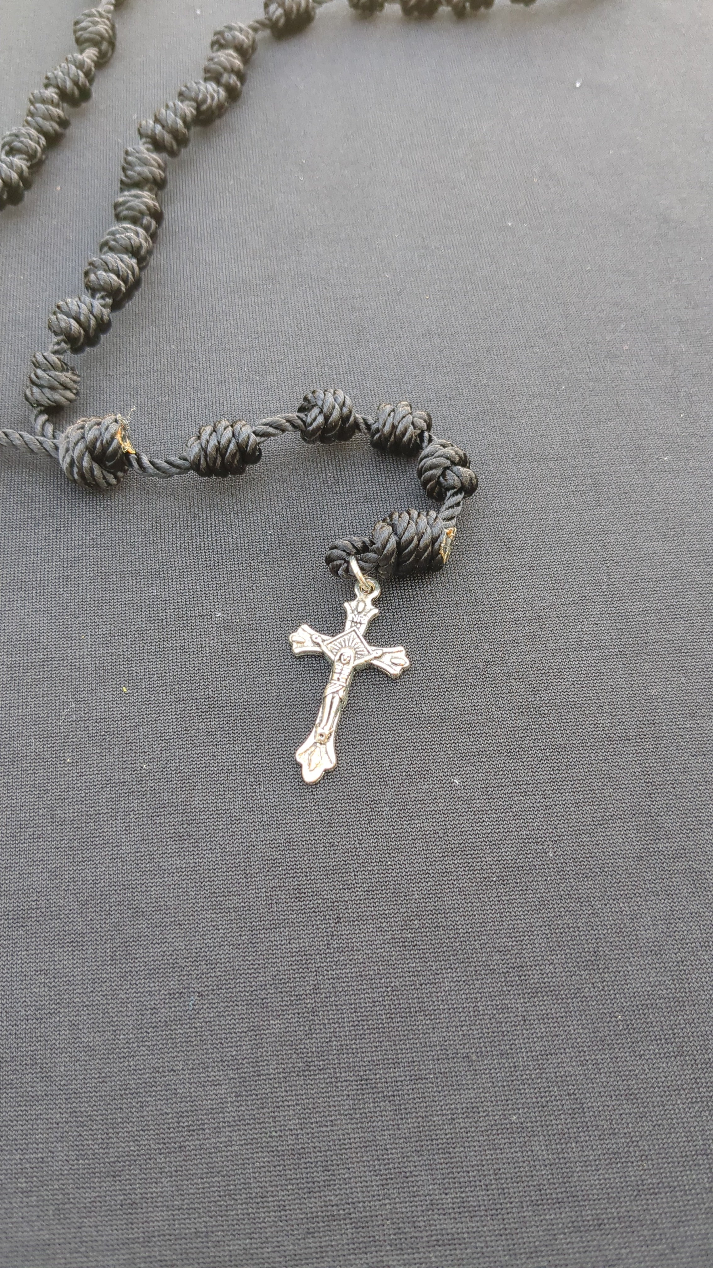 Black  Knotted Rosary with Nickel Crucifix